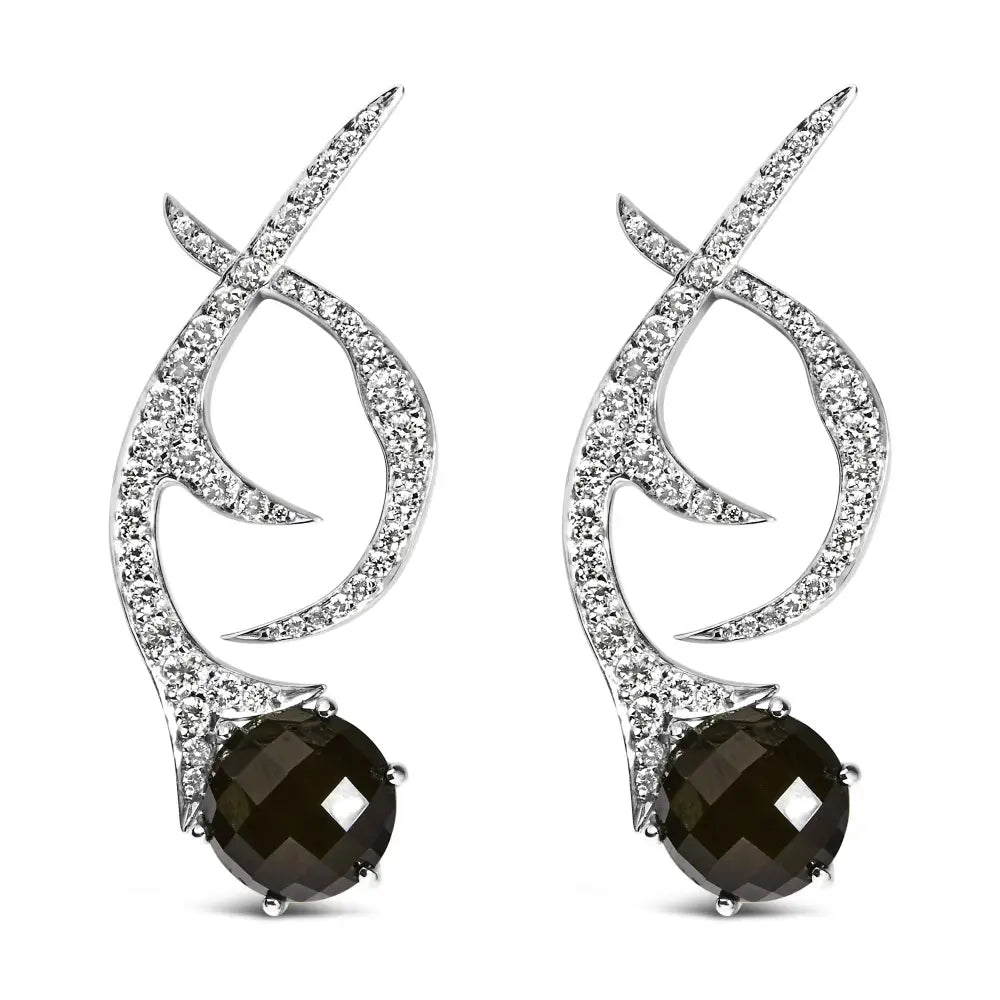 18k White Gold Earrings 1 3/5 Cttw Diamonds and Cabochon Cut Black Shell Swirl Drop (f-g Color Vs1-vs2 Clarity) - Fine