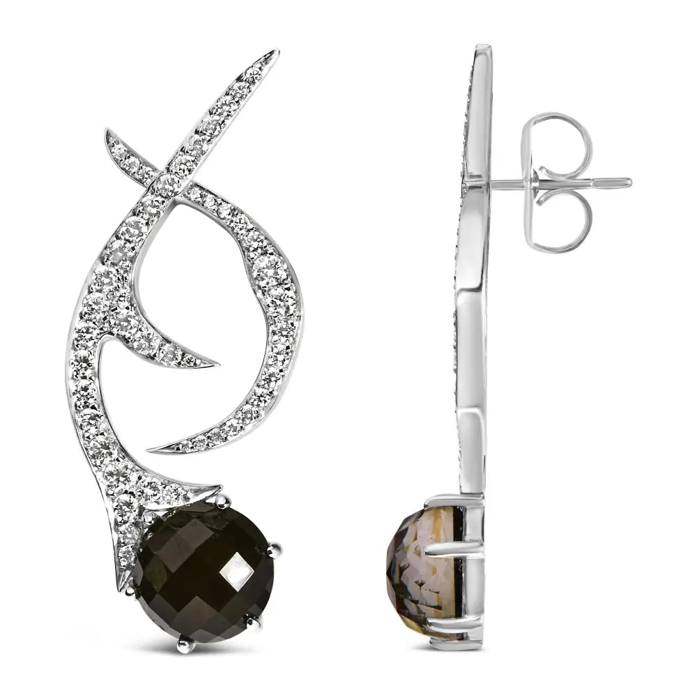 18k White Gold Earrings 1 3/5 Cttw Diamonds and Cabochon Cut Black Shell Swirl Drop (f-g Color Vs1-vs2 Clarity) - Fine