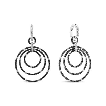 18k White Gold Round 2 1/3 Cttw Black and Diamond Graduated Hoop Dangle Earrings (black F-g Color Vs1-vs2 Clarity)