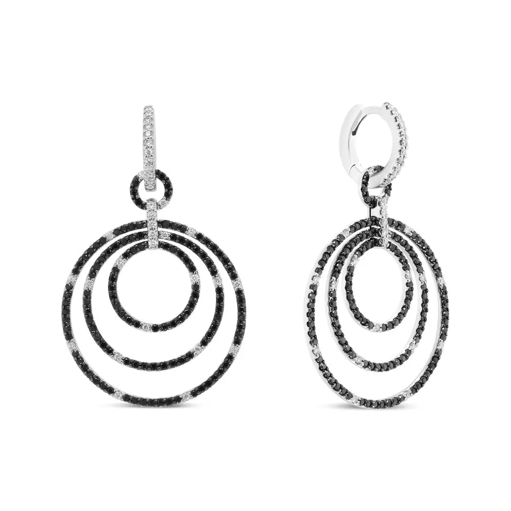 18k White Gold Round 2 1/3 Cttw Black and Diamond Graduated Hoop Dangle Earrings (black F-g Color Vs1-vs2 Clarity)