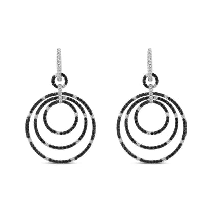 18k White Gold Round 2 1/3 Cttw Black and Diamond Graduated Hoop Dangle Earrings (black F-g Color Vs1-vs2 Clarity)