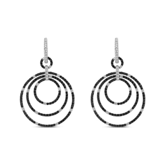 18k White Gold Round 2 1/3 Cttw Black and Diamond Graduated Hoop Dangle Earrings (black F-g Color Vs1-vs2 Clarity)