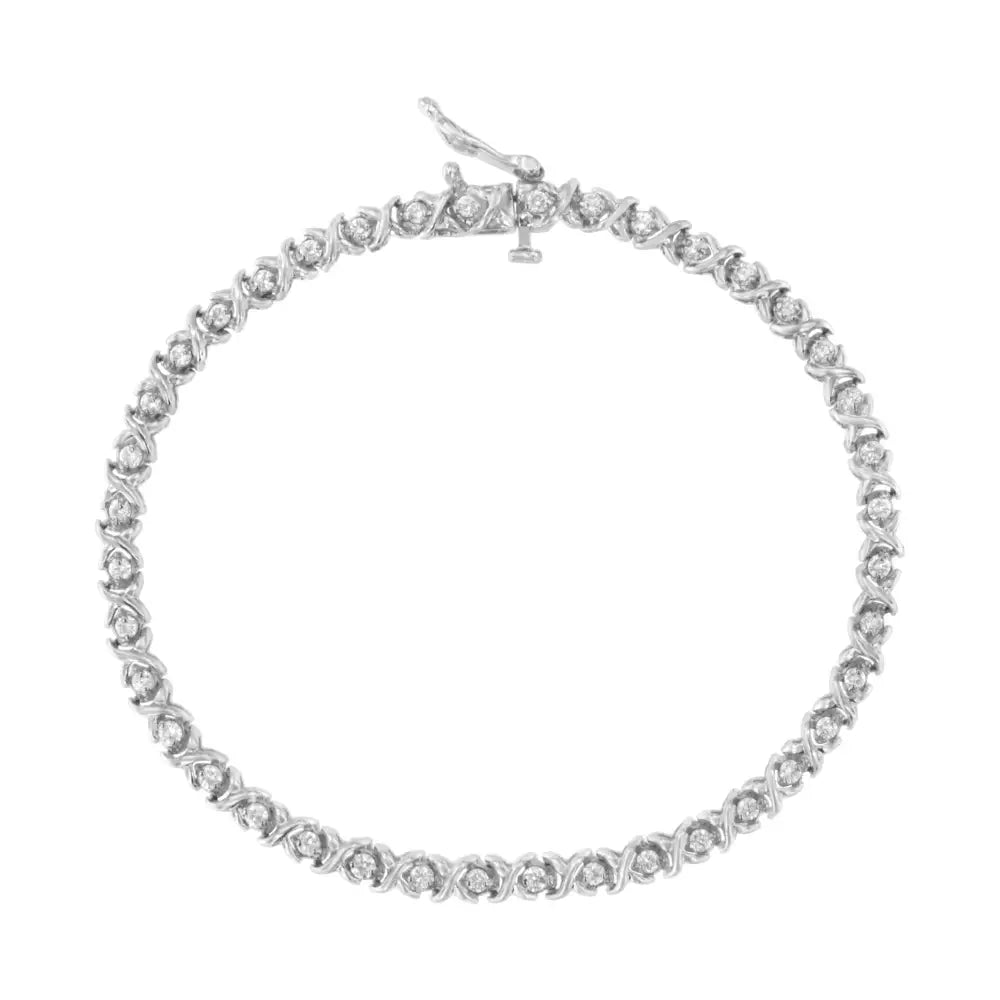 18k White Gold Round Cut Diamond Wrapped in Love Bracelet (1.00 Cttw H-i Color I1-i2 Clarity) - Fine Jewelry us Direct