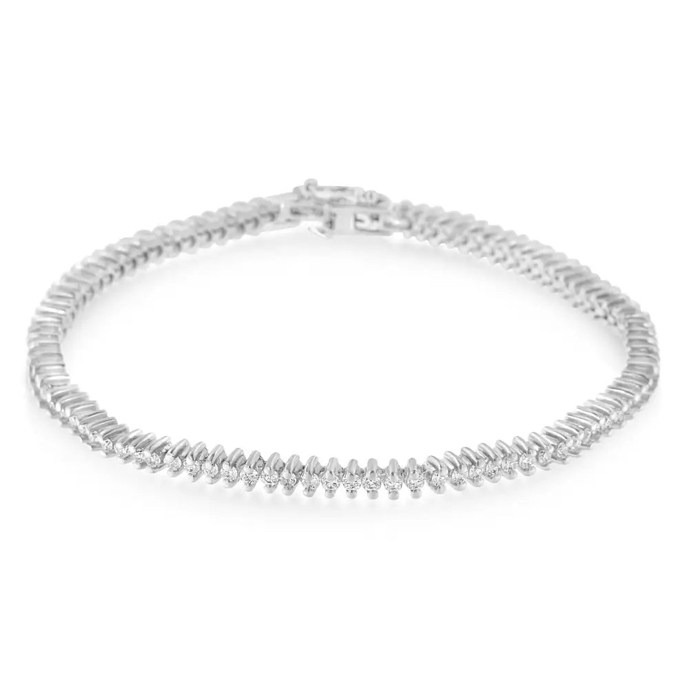 18k White Gold Round Cut Pave Diamond Tennis Bracelet (2.00 Cttw H-i Color Si2-i1 Clarity) - Fine Jewelry us Direct