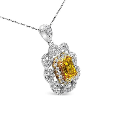 18k Yellow and White Gold 1.75 Cttw Diamond Lab Grown Treated Emerald Center Halo 18’’ Pendant Necklace (yellow/g-h