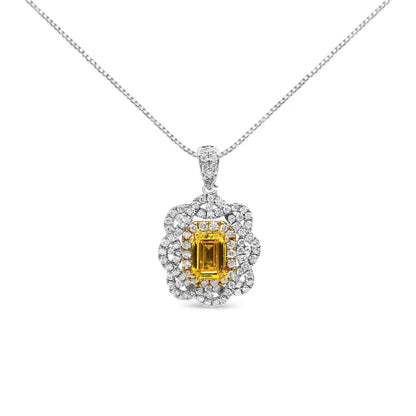 18k Yellow and White Gold 1.75 Cttw Diamond Lab Grown Treated Emerald Center Halo 18’’ Pendant Necklace (yellow/g-h