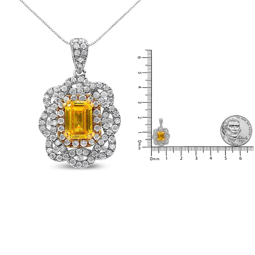 18k Yellow and White Gold 1.75 Cttw Diamond Lab Grown Treated Emerald Center Halo 18’’ Pendant Necklace (yellow/g-h