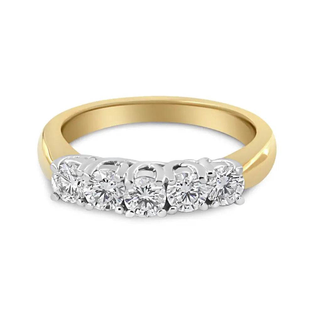 18k Yellow Gold 1.0 Cttw 4 Prong Set Round Cut Diamond Step Up 5 Stone Ring Band (f-g Color Si1-si2 Clarity) - Fine