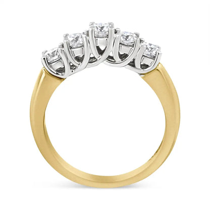 18k Yellow Gold 1.0 Cttw 4 Prong Set Round Cut Diamond Step Up 5 Stone Ring Band (f-g Color Si1-si2 Clarity) - Fine