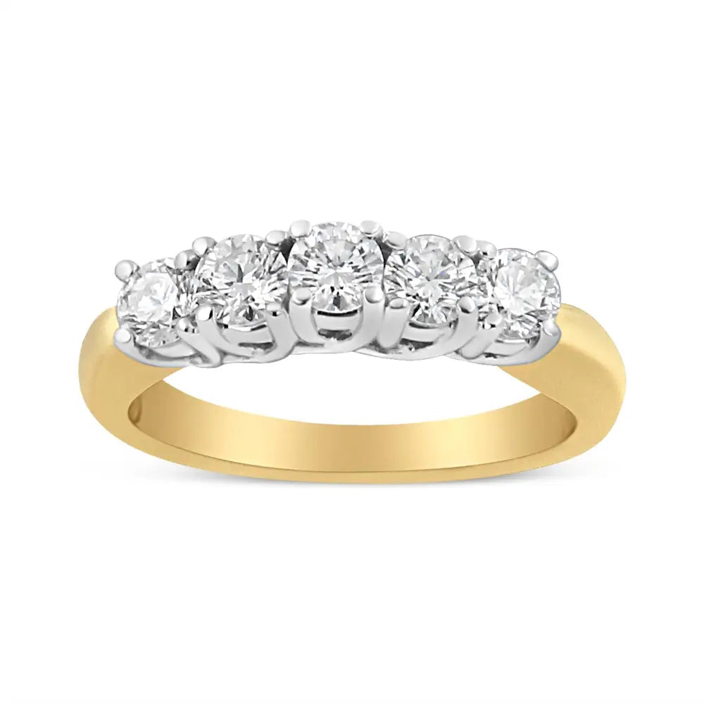 18k Yellow Gold 1.0 Cttw 4 Prong Set Round Cut Diamond Step Up 5 Stone Ring Band (f-g Color Si1-si2 Clarity) - Fine