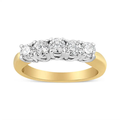 18k Yellow Gold 1.0 Cttw 4 Prong Set Round Cut Diamond Step Up 5 Stone Ring Band (f-g Color Si1-si2 Clarity) - Fine