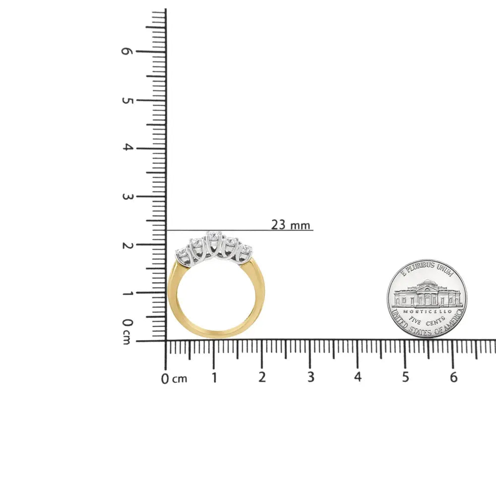 18k Yellow Gold 1.0 Cttw 4 Prong Set Round Cut Diamond Step Up 5 Stone Ring Band (f-g Color Si1-si2 Clarity) - Fine