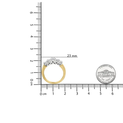 18k Yellow Gold 1.0 Cttw 4 Prong Set Round Cut Diamond Step Up 5 Stone Ring Band (f-g Color Si1-si2 Clarity) - Fine