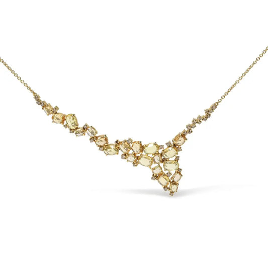 18k Yellow Gold 1/2 Cttw Brown Diamond and Multi-size Oval Sapphire Cluster Cascade Station Necklace (brown Color