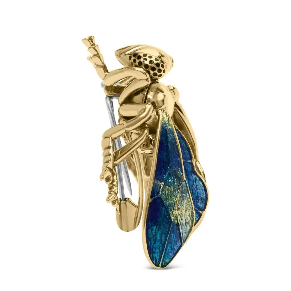 18k Yellow Gold 1/2 Cttw Pave Set Diamond and Blue-green Enamel Bumblebee Brooch Pin (f-g Color Vs1-vs2 Clarity) - Fine