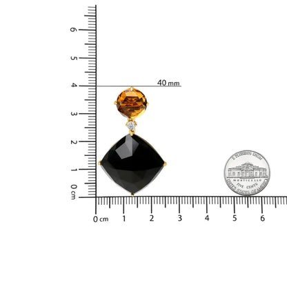 18k Yellow Gold 1/5 Cttw Diamond with Round Citrine and Cushion Cut Black Onyx Gemstone Dangle Earring (g-h Color