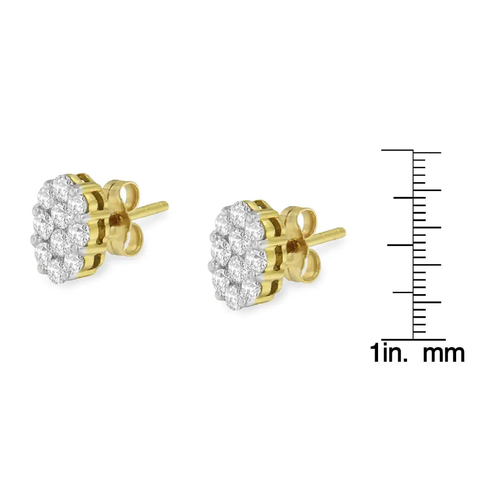 18k Yellow Gold 1 Cttw Flower Diamond Stud Earrings (h-i I1-i2) - Fine Jewelry us Direct