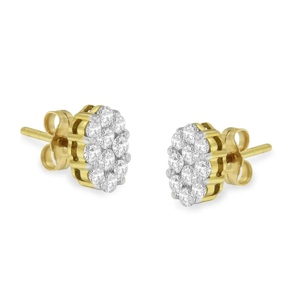 18k Yellow Gold 1 Cttw Flower Diamond Stud Earrings (h-i I1-i2) - Fine Jewelry us Direct