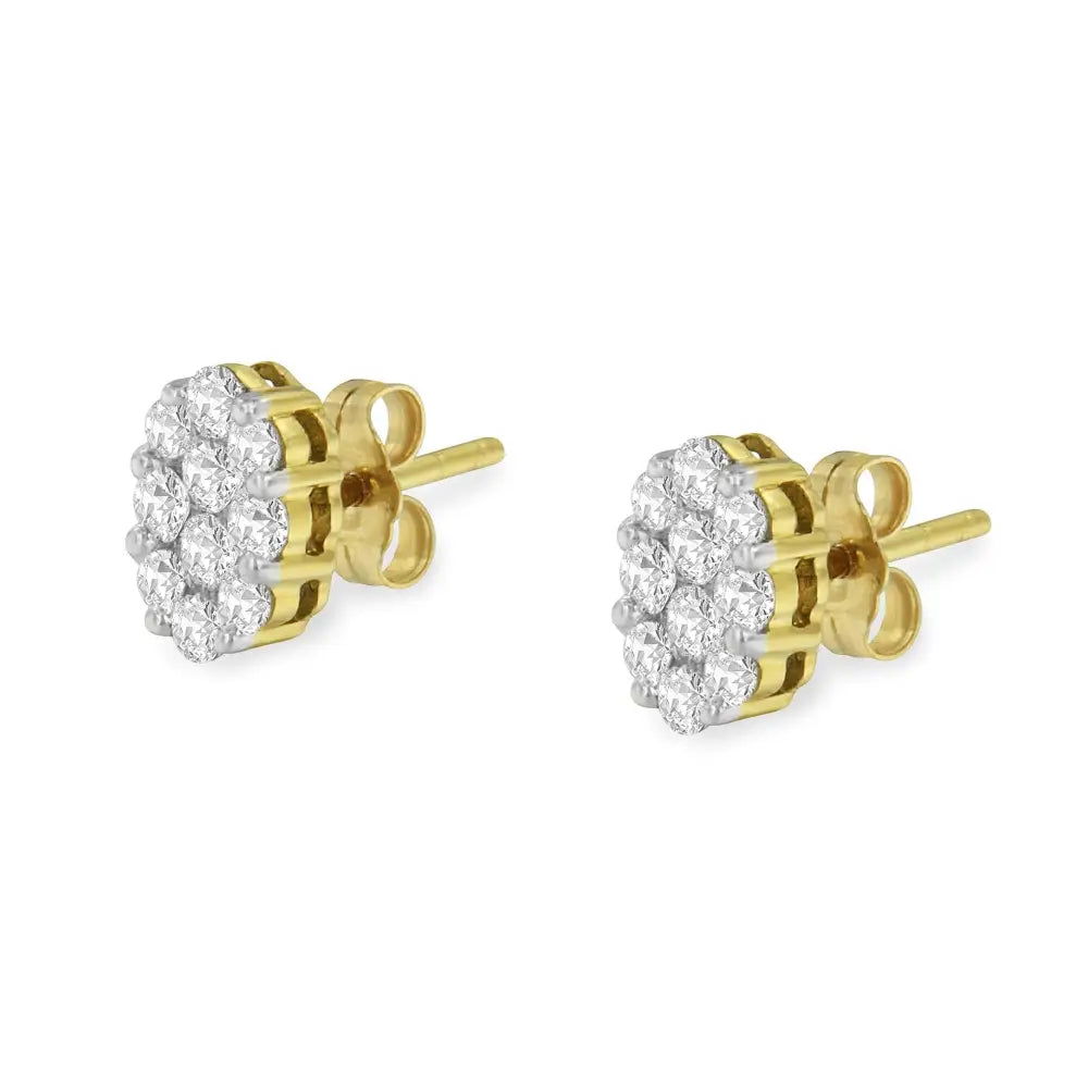 18k Yellow Gold 1 Cttw Flower Diamond Stud Earrings (h-i I1-i2) - Fine Jewelry us Direct