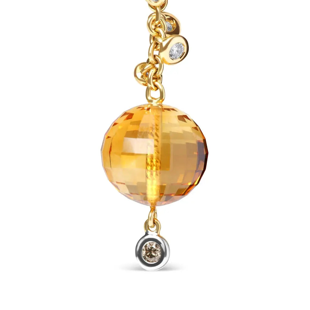 18k Yellow Gold 2/3 Cttw Round Bezel Diamond and 25mm Ball Shaped Citrine Gemstone Dangle Stud Earring (brown G-h Color