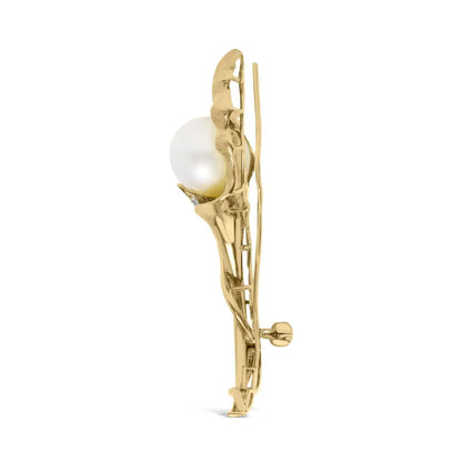 18k Yellow Gold 2/5 Cttw Diamond and 12mm Cultured South Sea Pearl Flower Pin Brooch (g-h Color Vs1-vs2 Clarity) - Fine