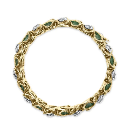 18k Yellow Gold 3 1/4 Cttw Diamond and Green Enamel Textured Bracelet (g-h Color Vs1-vs2 Clarity) - 7’’ Inches