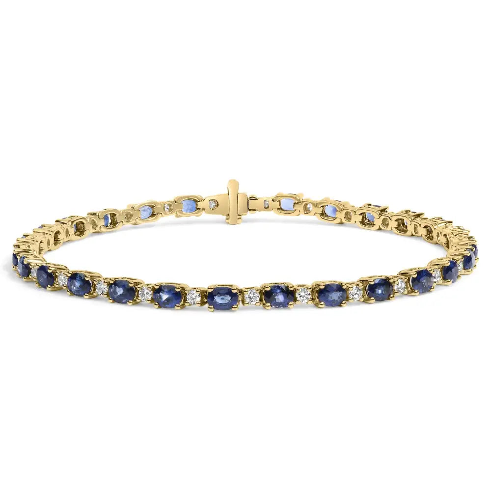 18k Yellow Gold 3/4 Cttw Diamond and 5 1/3 Oval Blue Sapphire Alternating Link Bracelet (g-h Color Vs1-vs2 Clarity)