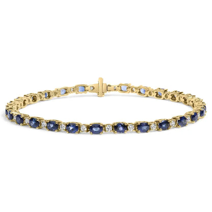 18k Yellow Gold 3/4 Cttw Diamond and 5 1/3 Oval Blue Sapphire Alternating Link Bracelet (g-h Color Vs1-vs2 Clarity)