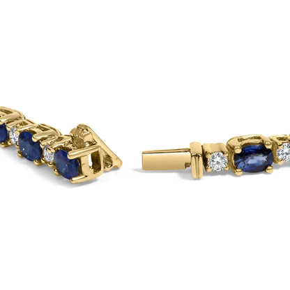 18k Yellow Gold 3/4 Cttw Diamond and 5 1/3 Oval Blue Sapphire Alternating Link Bracelet (g-h Color Vs1-vs2 Clarity)