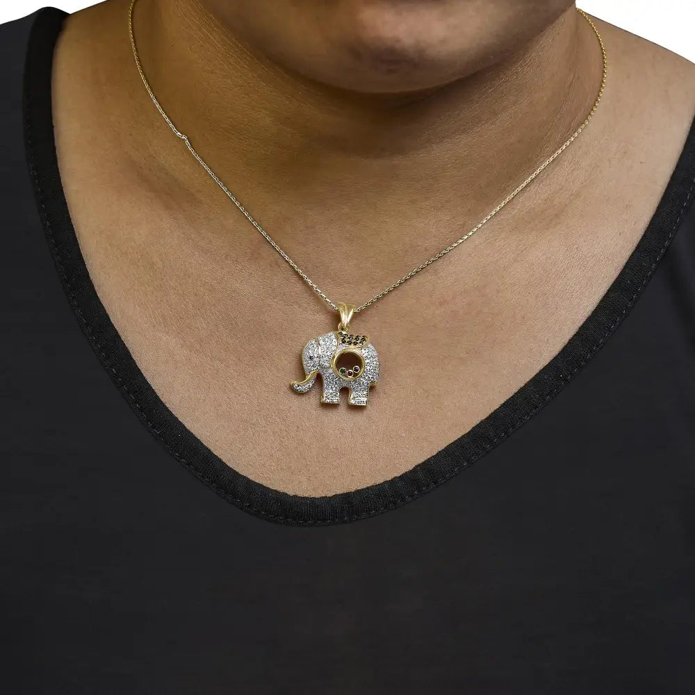 18k Yellow Gold 3/4 Cttw Diamond Elephant Shaker Pendant Necklace with Emerald Ruby and Sapphire (g-h Color Vs2-si1