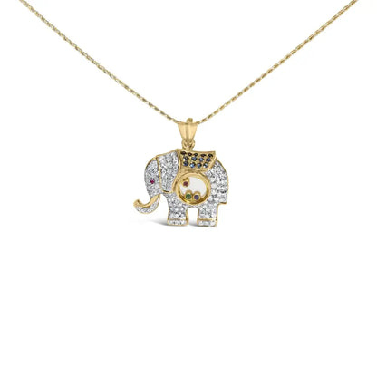 18k Yellow Gold 3/4 Cttw Diamond Elephant Shaker Pendant Necklace with Emerald Ruby and Sapphire (g-h Color Vs2-si1