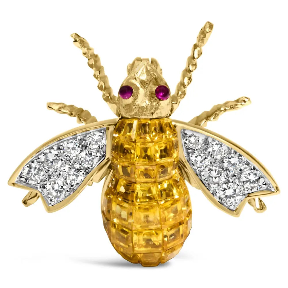 18k Yellow Gold 3/8 Cttw Diamond and 5 1/3 Sapphire Bumblebee Brooch Pin (f-g Color Vs2-si1 Clarity) - Fine Jewelry