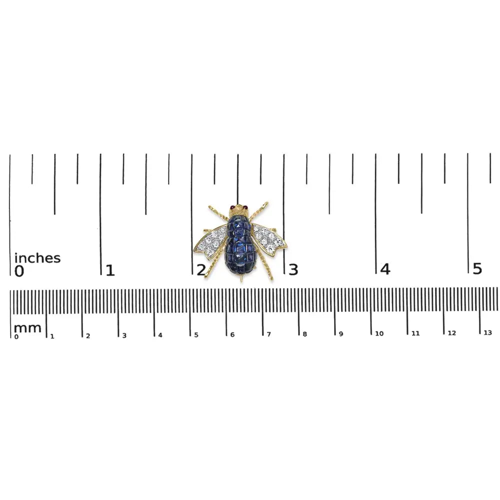 18k Yellow Gold 3/8 Cttw Diamond and 5 4/5 Blue Sapphire Bumblebee Brooch Pin (f-g Color Vs2-si1 Clarity) - Fine