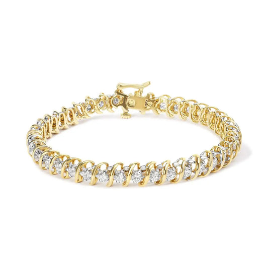 18k Yellow Gold 4.0 Cttw Round-cut Diamond S-link 7’’ Inch Tennis Bracelet (i-j Color Si1-si2 Clarity) - Fine