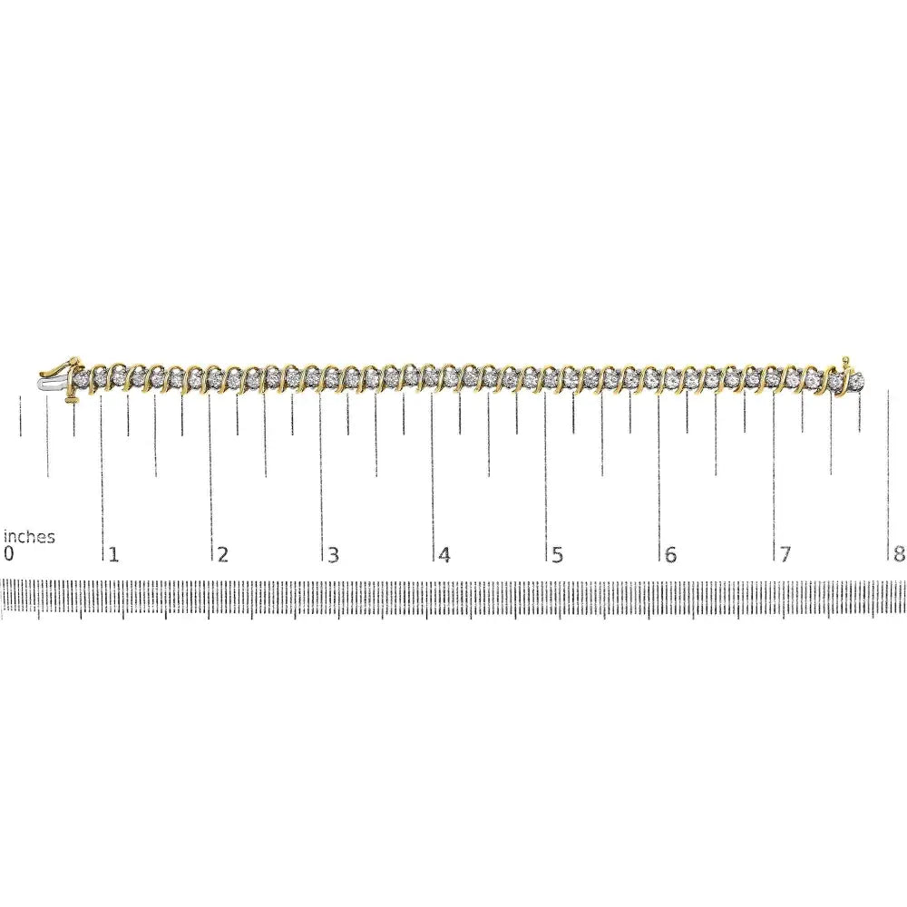 18k Yellow Gold 4.0 Cttw Round-cut Diamond S-link 7’’ Inch Tennis Bracelet (i-j Color Si1-si2 Clarity) - Fine