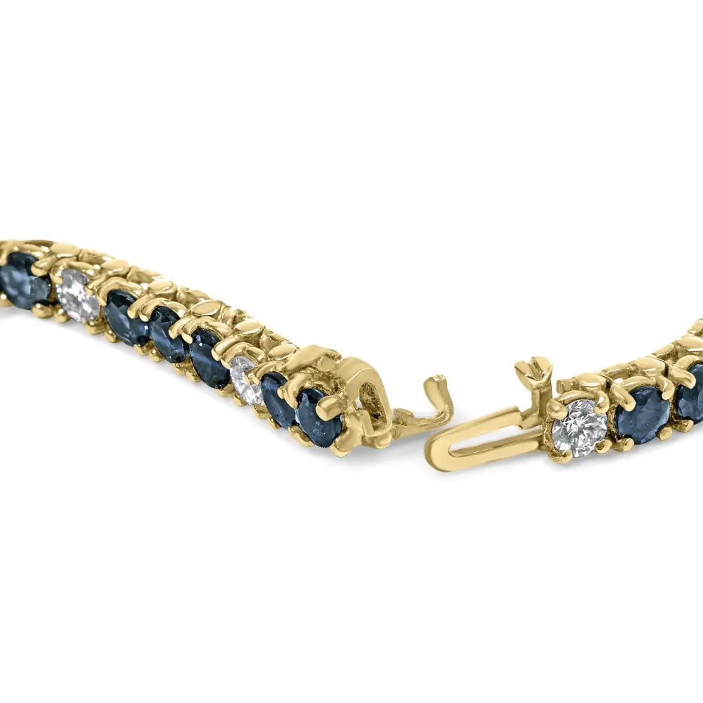 18k Yellow Gold Alternating 1 1/5 Cttw Diamond and 3x3 Mm Blue Sapphire Tennis Bracelet (g-h Color Vs1-vs2 Clarity)