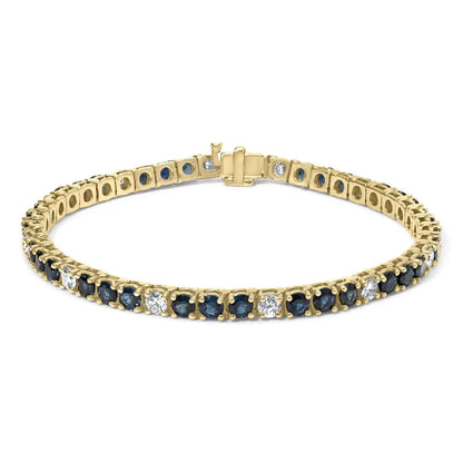 18k Yellow Gold Alternating 1 1/5 Cttw Diamond and 3x3 Mm Blue Sapphire Tennis Bracelet (g-h Color Vs1-vs2 Clarity)