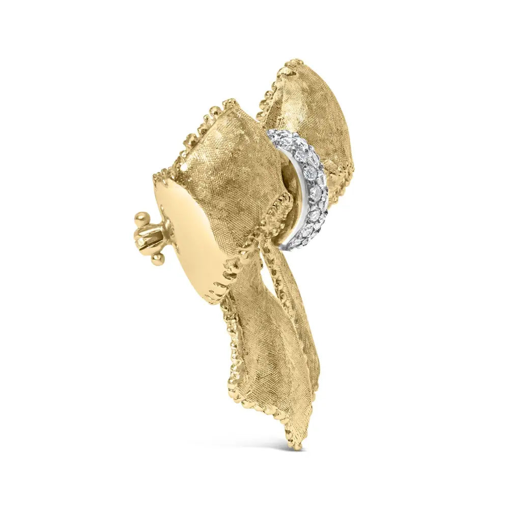 18k Yellow Gold and 3/5 Cttw Diamond Bow Pin Brooch (g-h Color Vs1-vs2 Clarity) - Fine Jewelry us Direct