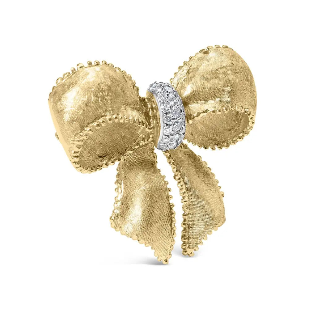 18k Yellow Gold and 3/5 Cttw Diamond Bow Pin Brooch (g-h Color Vs1-vs2 Clarity) - Fine Jewelry us Direct