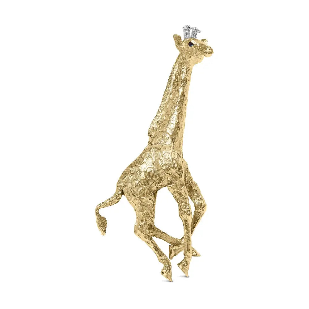 18k Yellow Gold Diamond Accent and Blue Sapphire Giraffe Pin Brooch (g-h Color Vs2-si1 Clarity) - Fine Jewelry us Direct