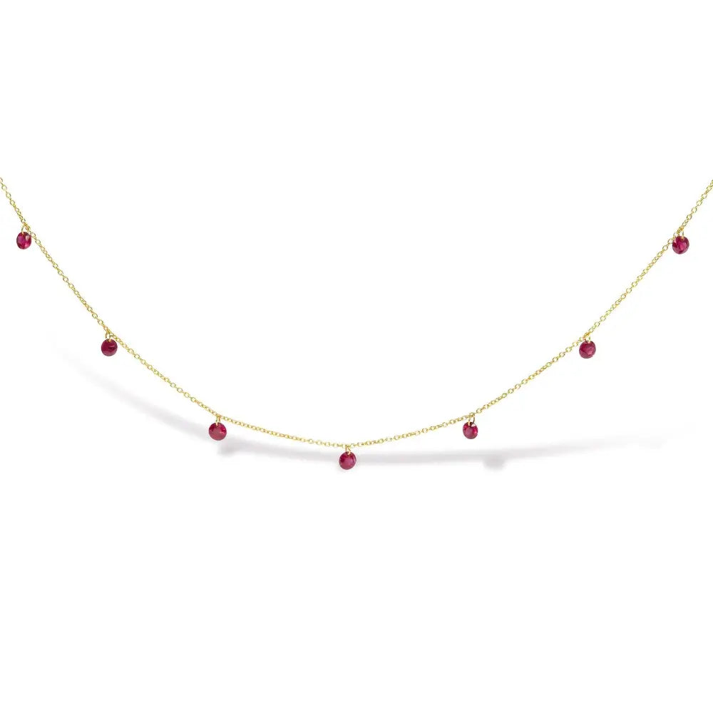 18k Yellow Gold Necklace 1 1/3 Cttw Dangling Red Ruby Drop 18’’ Chain Collar - Fine Jewelry us Direct