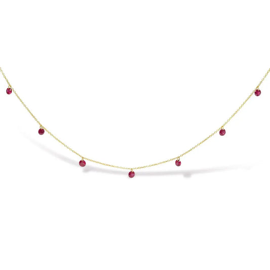 18k Yellow Gold Necklace 1 1/3 Cttw Dangling Red Ruby Drop 18’’ Chain Collar - Fine Jewelry us Direct