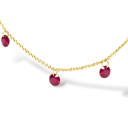 18k Yellow Gold Necklace 1 1/3 Cttw Dangling Red Ruby Drop 18’’ Chain Collar - Fine Jewelry us Direct