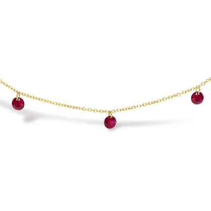 18k Yellow Gold Necklace 1 1/3 Cttw Dangling Red Ruby Drop 18’’ Chain Collar - Fine Jewelry us Direct