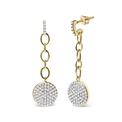 18k Yellow Gold Plated.925 Sterling Silver 1.0 Cttw Diamond Composite Cluster Dangle Chain Earrings (i-j Color I1-i2