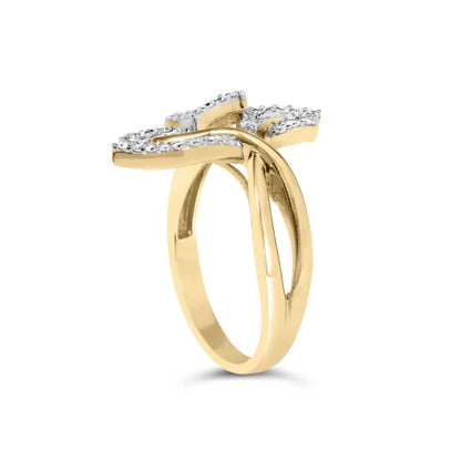 18k Yellow Gold Plated.925 Sterling Silver 1/2 Cttw Baguette and Round Diamond Bypass Triple Leaf Ring (i-j Color I1-i2