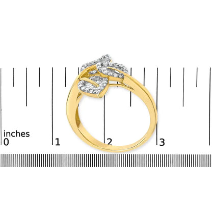 18k Yellow Gold Plated.925 Sterling Silver 1/2 Cttw Baguette and Round Diamond Bypass Triple Leaf Ring (i-j Color I1-i2