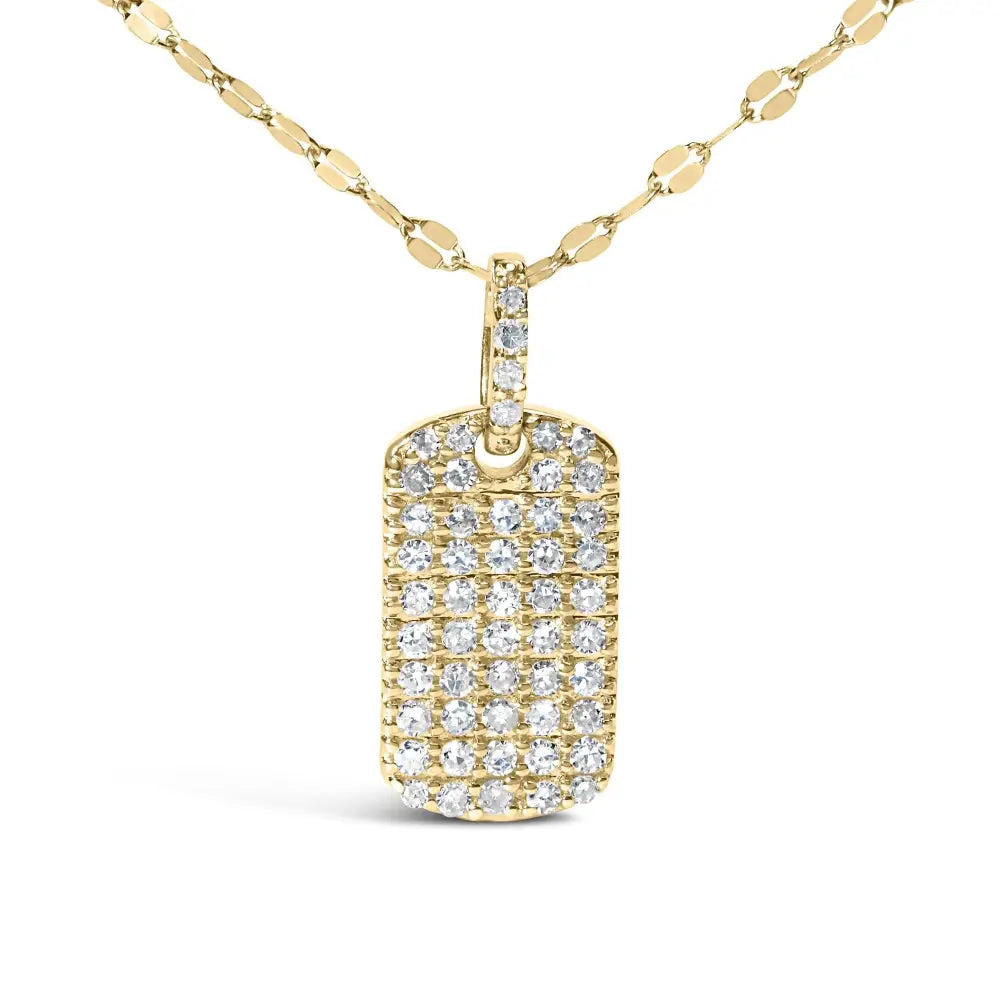 18k Yellow Gold Plated.925 Sterling Silver 1/3 Cttw Diamond Studded Dog Tag 18’’ Pendant Necklace (i-j Color I2-i3