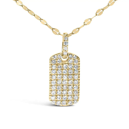 18k Yellow Gold Plated.925 Sterling Silver 1/3 Cttw Diamond Studded Dog Tag 18’’ Pendant Necklace (i-j Color I2-i3