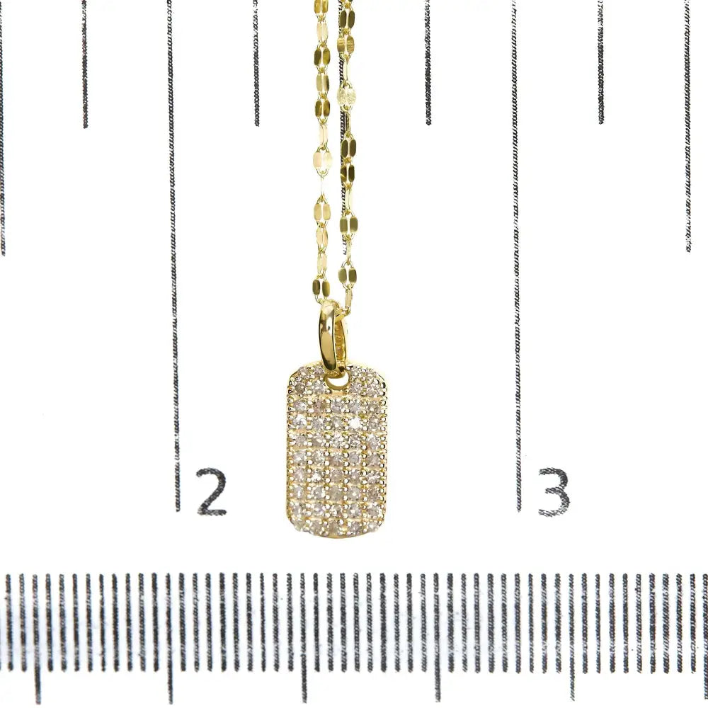 18k Yellow Gold Plated.925 Sterling Silver 1/3 Cttw Diamond Studded Dog Tag 18’’ Pendant Necklace (i-j Color I2-i3